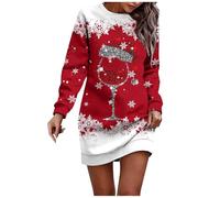 Vestido Informal de Manga Larga con Cuello Redondo y Estampado navideño de Moda de otoño e Invierno para Mujer Vestidos Chicas