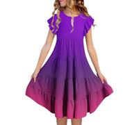 Vestido Informal de Verano con Degradado para niña (6-15 años) (Dark Purple, 8-9 Years) #193