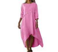 Vestido informal de verano para mujer, vestido midi de manga 3/4, vestido de lino de color liso, vestido de verano alto y bajo, vestido de camiseta suelto, informal y ligero, para vacaciones y uso