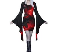 Vestido informal para mujer con estampado de Halloween, manga asimétrica, cuello redondo, túnica cómoda para primavera y verano, ropa de fiesta, diseño fluido, rojo, XXL