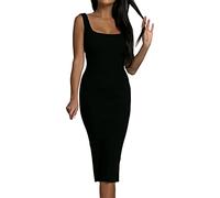 Vestido informal sexy con tirantes para mujer, elástico, sin mangas, básico, vestido negro con cuello, Negro , S