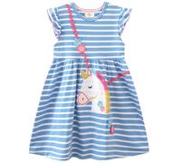 Vestido Invierno Manga Larga Algodón Bordado para Niñas 2-8 Años Cumpleaños Partido Halloween Carnaval Fiesta Navidad Disfraz de Baile Rayas Unicornio