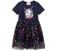 Vestido Invierno Manga Larga Tul Algodón Bordado Unicornio para Niñas 2-8 Años Cumpleaños Partido Halloween Carnaval Fiesta Navidad Disfraz de Baile