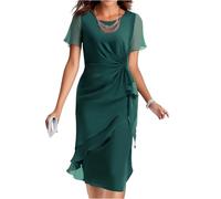 Vestido Invitada Boda Fiesta Elegantes Boho Vestido Largo Mujer Verano Elegante Manga Corta Coctel Invitada Boda Ropa Fiesta Casual Primavera Prom Dress(Verde Oscuro,S)
