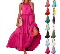 Vestido Invitada Boda Fiesta Elegantes Boho Vestido Largo Mujer Verano Fiesta Sin Mangas De Graduación Coctel Ropa Elegante Primavera Playero Prom Dress(Rosa Fuerte,M)