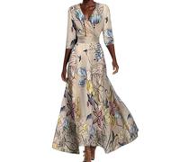 Vestido Invitada Boda Fiesta Elegantes Boho Vestidos Verano Mujer 2025 Fiesta Manga Larga Invitada Boda Ceremonia Ropa Elegante Sexy Novia Prom Dress(Caqui,XXL)