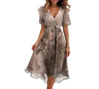 Vestido Invitada Boda Fiesta Elegantes Elegante Vestidos Verano Mujer 2025 Fiesta Manga Corta Coctel Invitada Boda Ropa Boho Tallas Grandes Playero Prom Dress(Marrón Claro,L)