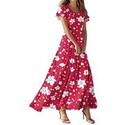 Vestido Invitada Boda, Vestido Invitada Comunion Mujer Vestidos Verano Mujer Manga Corta Elegante Vestidos Largo De Manga Corta con Cuello En V Y Estampado Floral para Estilo Vaporoso Ideal para La