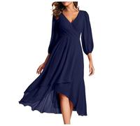 Vestido Invitada Boda Vestidos Elegantes Mujer Mangas Largas Invierno Ceremonia Tallas Grandes Novia Chic Tallas Grandes Vestir Fluido Largo Trajes Ropa 2#Marina de Guerra XL