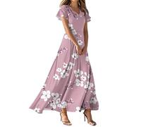 Vestido Invitada Boda, Vestidos Tallas Grandes Vestidos Verano Mujer Manga Corta Vestido Largo Elegante De Manga Corta con Cuello En V Y Estampado Floral para Mujer Estilo Playero Fluido con Vuelo