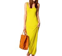 Vestido largo ajustado sin mangas para mujer, vestido largo con cuello en O, para mujer, vestidos largos delgados sólidos, amarillo, XXL