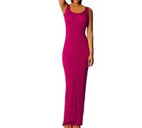 Vestido Largo Ajustado Sin Mangas Para Mujer Con Cuello en O, Delgado Sólido, Morado, XL
