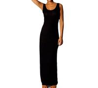 Vestido largo ajustado sin mangas para mujer, vestido largo con cuello en O, para mujer, vestidos largos delgados sólidos, Negro, L