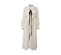 Vestido Largo Blanco para Mujer con Volantes, Estilo Suave, además de Falda de Terciopelo y diseño Engrosado -Off-White-L