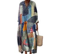 Vestido largo boho para mujer, patrón geométrico étnico, cuello en V, mangas reversibles, vestido informal ligero y holgado, en 4 diseños de impresión de moda, regalos para mujeres, azul oscuro, M