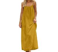 Vestido largo casual con tirantes delgados para mujer, sin espalda, ajuste holgado, con bolsillos, color sólido, para verano, playa, vacaciones, uso diario, F-amarillo, 5XL