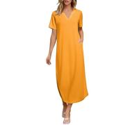Vestido largo casual de verano para mujer, manga corta, cuello en V, holgado, con abertura, vestido largo para playa, vestidos de vacaciones y verano, amarillo, XXL