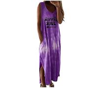 Vestido largo casual para mujer, sin mangas, teñido anudado, cuello en V, con bolsillo, vestido de mujer, Morado (, 3XL