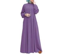 Vestido largo casual para mujer, vestido liso, con botones, cuello en V, elegante, manga larga, gran moda, morado, L