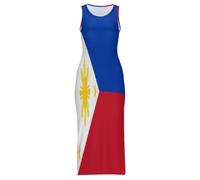 Vestido Largo Cheongsam para Mujer con Estampado De La Bandera De La República De Filipinas Sexy Sin Mangas con Abertura para Fiestas De Verano Playa O como Un Qipao Chino