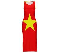 Vestido Largo Cheongsam para Mujer con Estampado De La Bandera De La República Socialista De Vietnam Sexy Sin Mangas con Abertura para Fiestas De Verano Playa O como Un Qipao Chino