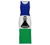 Vestido Largo Cheongsam para Mujer con Estampado De La Bandera del Reino De Lesotho Sexy Sin Mangas con Abertura para El Verano Tallas Grandes para Fiestas La Playa O como Un Qipao Chino