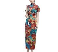 Vestido Largo Cheongsam para Mujer Sexy con Abertura Lateral Vestido De Noche para El Festival De Primavera Chino Ajustado Estilo Vintage Cuello Mandarín Qipao para Invitada De Boda Fiesta De Gradu