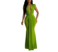 Vestido largo con cuello en V profundo para mujer, elegante, formal, para noche, cumpleaños, graduación, fiesta, vestido largo, En8, L