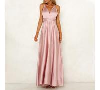 Vestido largo convertible de satén para mujer, elegante vestido de noche con cuello en V, adecuado para varios eventos (S rosa)