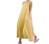 Vestido largo de algodón puro a cuadros para mujer, vestido largo de verano a cuadros, vestido largo casual suelto para playa, amarillo, XXL