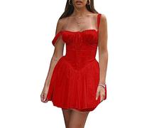 Vestido largo de corsé bohemio para mujer, cuello cuadrado, sin mangas, vestido midi casual, con abertura, estilo Cottagecore, acampanado, vestido de verano, Corset Red, S