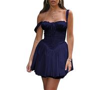 Vestido largo de corsé bohemio para mujer, cuello cuadrado, sin mangas, vestido midi casual, con abertura, estilo Cottagecore, acampanado, vestido de verano, Corset Blue, S