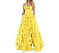 Vestido largo de corsé sin tirantes para mujer, línea A, vestido completo de gasa, vestido de noche escalonado con abertura, amarillo, XXXXXXXXL/22W