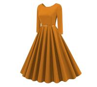 Vestido largo de encaje con manga para mujer, manga tres cuartos, principios de otoño, retro, temperamento, falda, vestido de invitada, vestidos de boda para mujer, amarillo, XXL