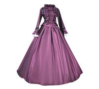 Vestido largo de encaje con pajarita, estilo victoriano, gótico, fruncido, formal, para mujer, otoño, verano, de encaje, vestido largo de regreso a casa, 2025, T-738 Rosa intenso, M