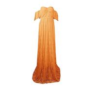Vestido largo de encaje para mujer, de manga corta, para fotografía, vestido de manga voladora, cinturón para el vientre para embarazo, para pantalones, amarillo, L