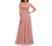 Vestido largo de encaje para mujer, elegante, cuello en V, sin mangas, formal, cóctel, boda, invitada, fiesta de noche, rosa, L