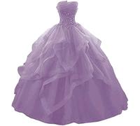 Vestido largo de fiesta con volantes, vestidos de quinceañera sin tirantes, encaje de tul con cuentas, vestido de noche de princesa, Wisteria, 36