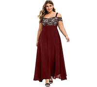 Vestido largo de fiesta para mujer - Talla grande - Elegante encaje floral - Vestido de dama de honor - Hombros descubiertos - Vestido de invitada de boda, granate, XXX-Large