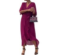 Vestido Largo de Gasa con Falda Larga y Cordones en Color Liso para Mujer, con Mangas murciélago y Cuello en V, Cintura Alta y Capas. (Rose,XXL)