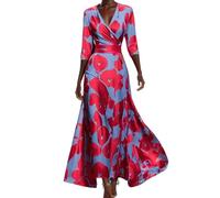 Vestido largo de gran tamaño para mujer Hawai Summer Chic Elegant Casual Ligero Boheme 2025 A-Line Vestido de verano de gran tamaño para mujer manga 7/8 tallas grandes Dress Bal Midi Ropa Trabajo, Sky