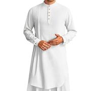 Vestido largo de hombre musulmán camisa de algodón y lino Medio Oriente Caftán islámico étnico casual Kurta Partido Vestido Tradicional Delgado Simple Caxndycing Clásico Musulmán al aire libre, Color