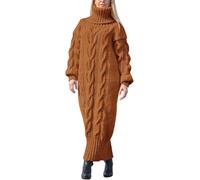 Vestido largo de invierno de punto grueso con cuello alto para mujer, casual, color sólido, cálido, de punto trenzado, manga larga, para invierno, caramelo, XXL