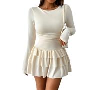 Vestido largo de manga larga para mujer, con hombros descubiertos, fruncido, abertura alta, formal, vestido de noche para graduación, boda, invitada, albaricoque, S