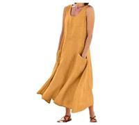 Vestido largo de manga larga para mujer, de color liso, con cuello redondo, informal, para uso diario, amarillo, XXL