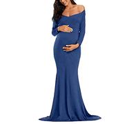 Vestido largo de maternidad para mujer, para fotografía, embarazadas, manga sólida, vestido largo de maternidad, azul, M