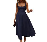 Vestido Largo de Mujer con Escote Cuadrado, Estilo corsé, sin Mangas, Corte Fluido, Ideal para invitadas, Color Azul, Talla M.