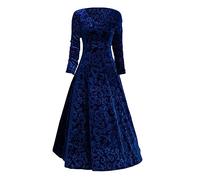 Vestido Largo de Mujer de Terciopelo Dorado de Manga Media (Blue, L)