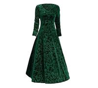 Vestido Largo de Mujer de Terciopelo Dorado de Manga Media (Green, M)