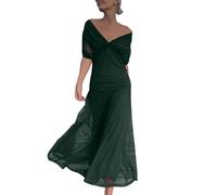 Vestido largo de mujer elegante - Vestido de sirena de ceremonia para mujer, vestido de cuello de barco, hombros descubiertos, vestidos de cintura estrecha, vestido de playa acampanado fluido, vestido